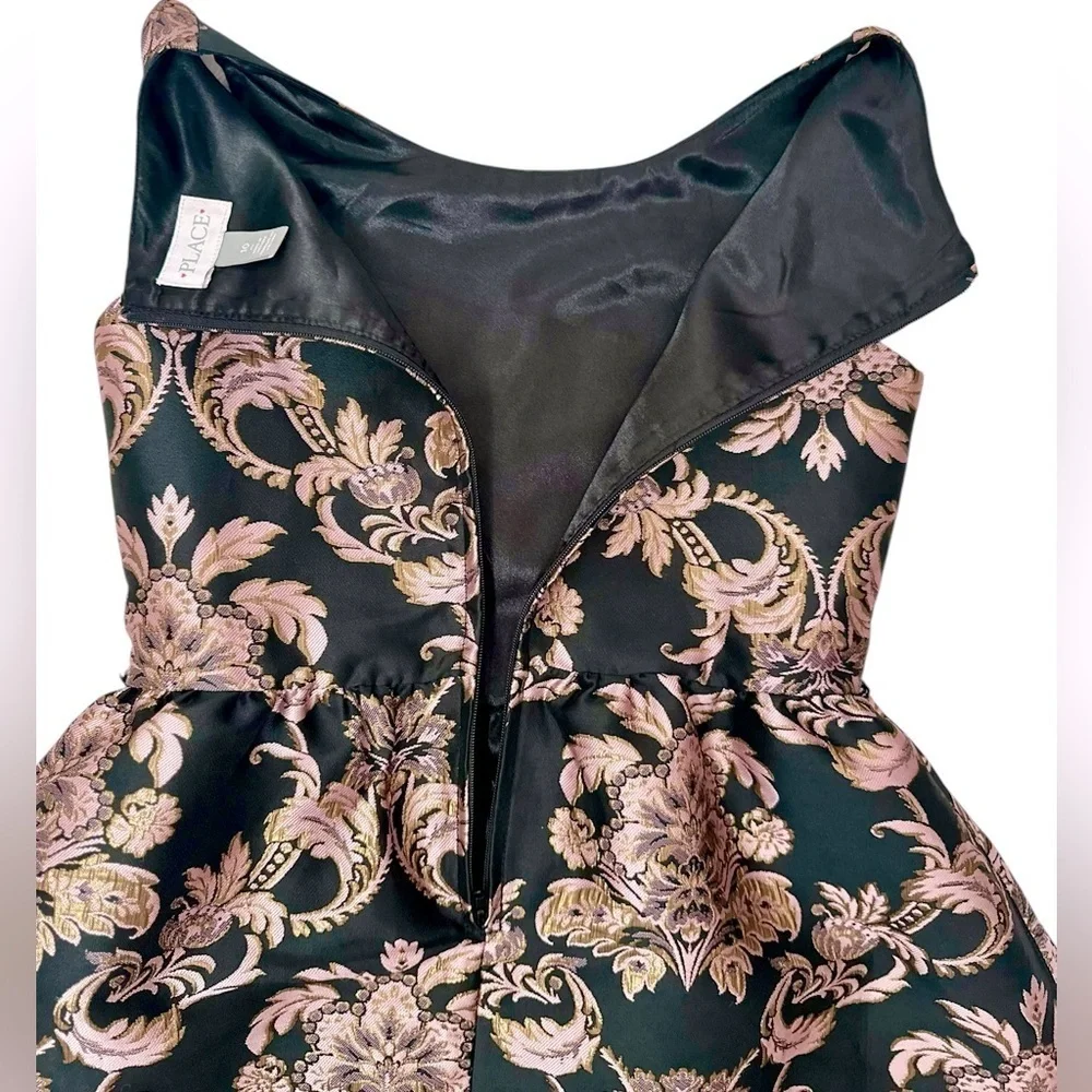The Children's Place Black and Gold Metallic Floral Brocade Dress (937)